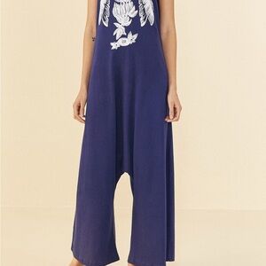 Farm Rio Graphic Jumpsuit · Whimsical Nature Print · Wide Leg · XS